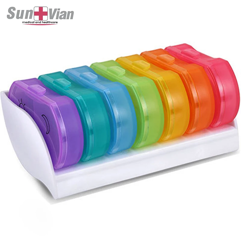 7 days detachable pill storage cases plastic weekly pill box with 14 compartments