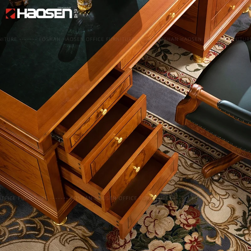Luxury classic Carving Wooden office furniture 0812 Leather desktop executive desk