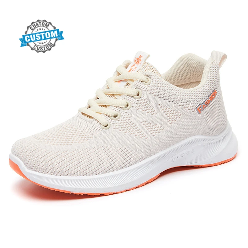 Custom OEM    Lightweight Casual Sneakers Flat Fashion Trend Breathable Soft Sole Ladies Sports Running Shoes