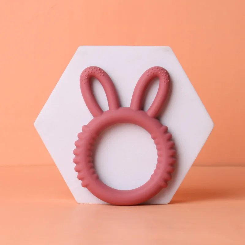 Hot Selling Cute Rabbit Shape Baby Teether Bpa Free Ring Silicone Chewable Toys For Baby