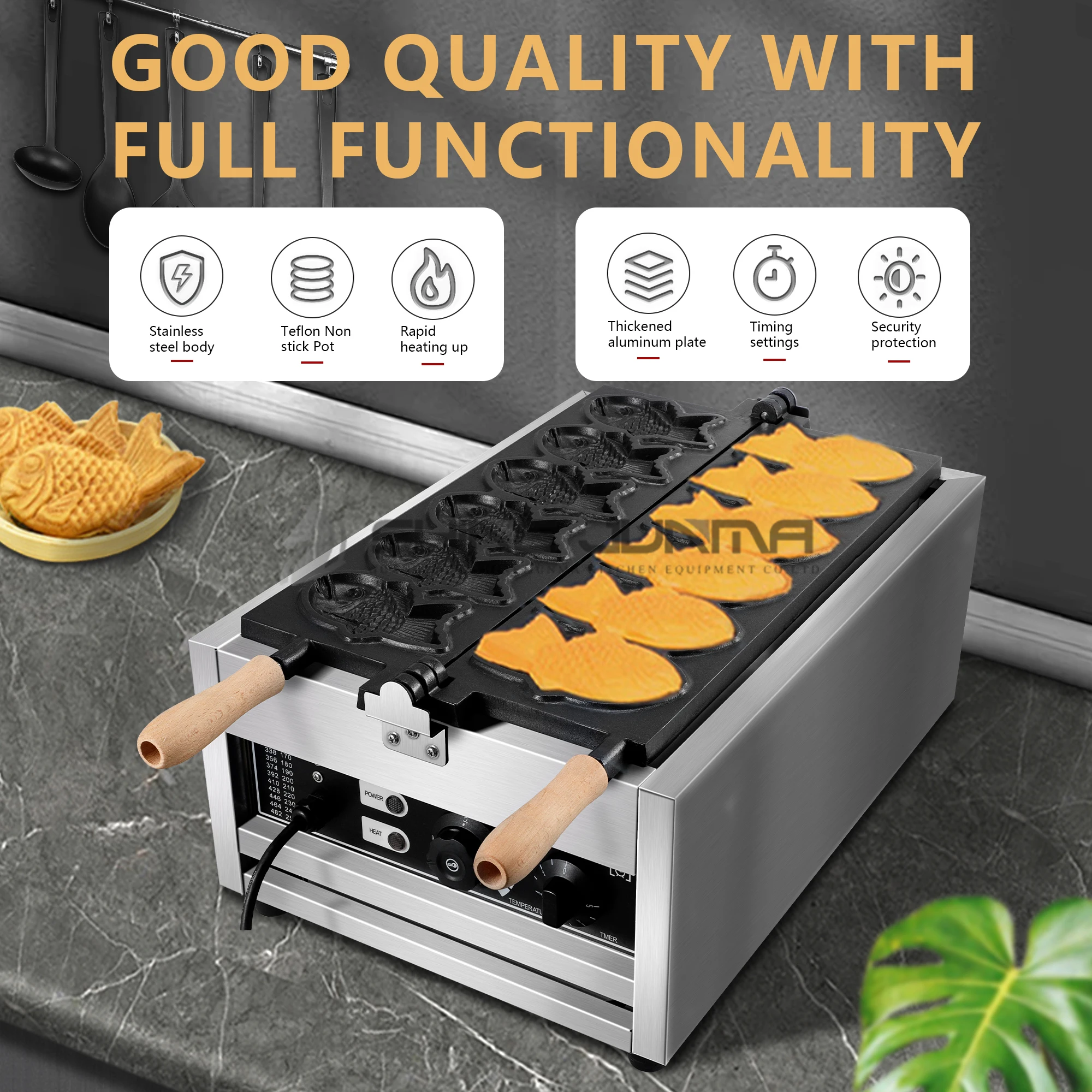 Electric Ice Cream Waffle Japanese Fish Shape Taiyaki Ice Cream Machine 5 Taiyaki Machine Commercial Taiyaki Baking Machine