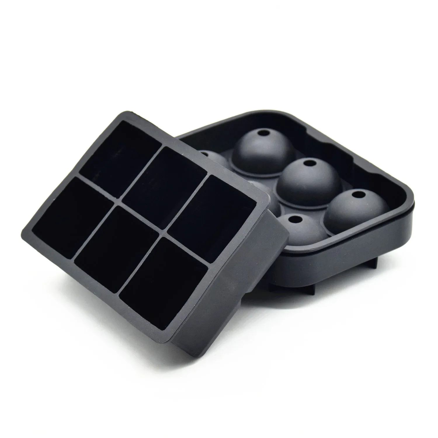 BHD Stackable Silicone 2 Pack 6 Cavities Ice Cube Tray Sphere Ice Ball Maker Molds for Whiskey Cocktails Juice