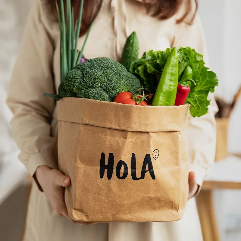 Washable Kraft Paper Bag Reusable Kraft Storage Bags Waterproof Kraft Flower Bag