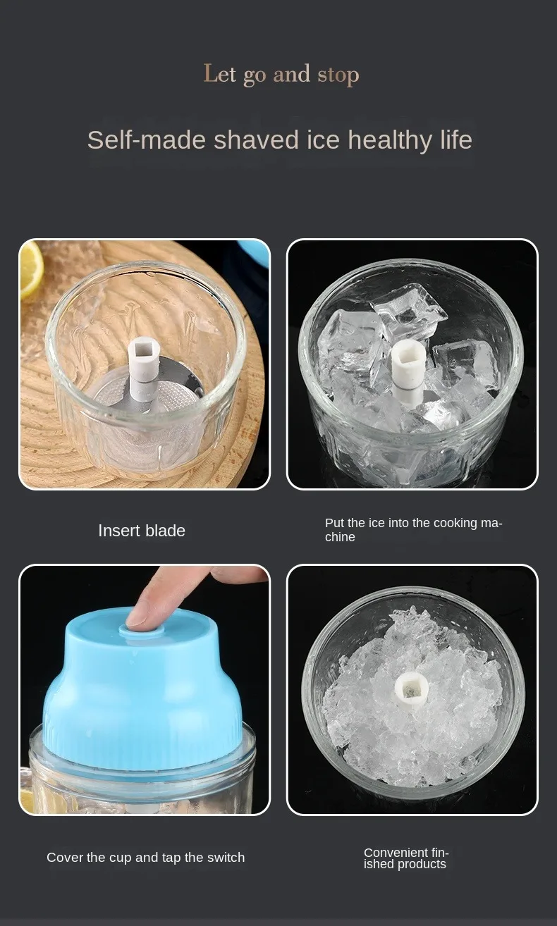 Mini Food Chopper Kitchen USB Charging Juice Blender Mixer Ice Block Breaker with food grade glass bowl 350ml