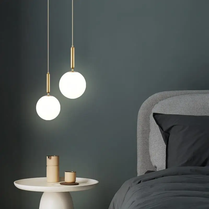Modern Pendant Lamp Luxurious Gold Glass Ball Lampshade Hanging Lights Fixtures For Dining Room Bedroom Decoration Lighting