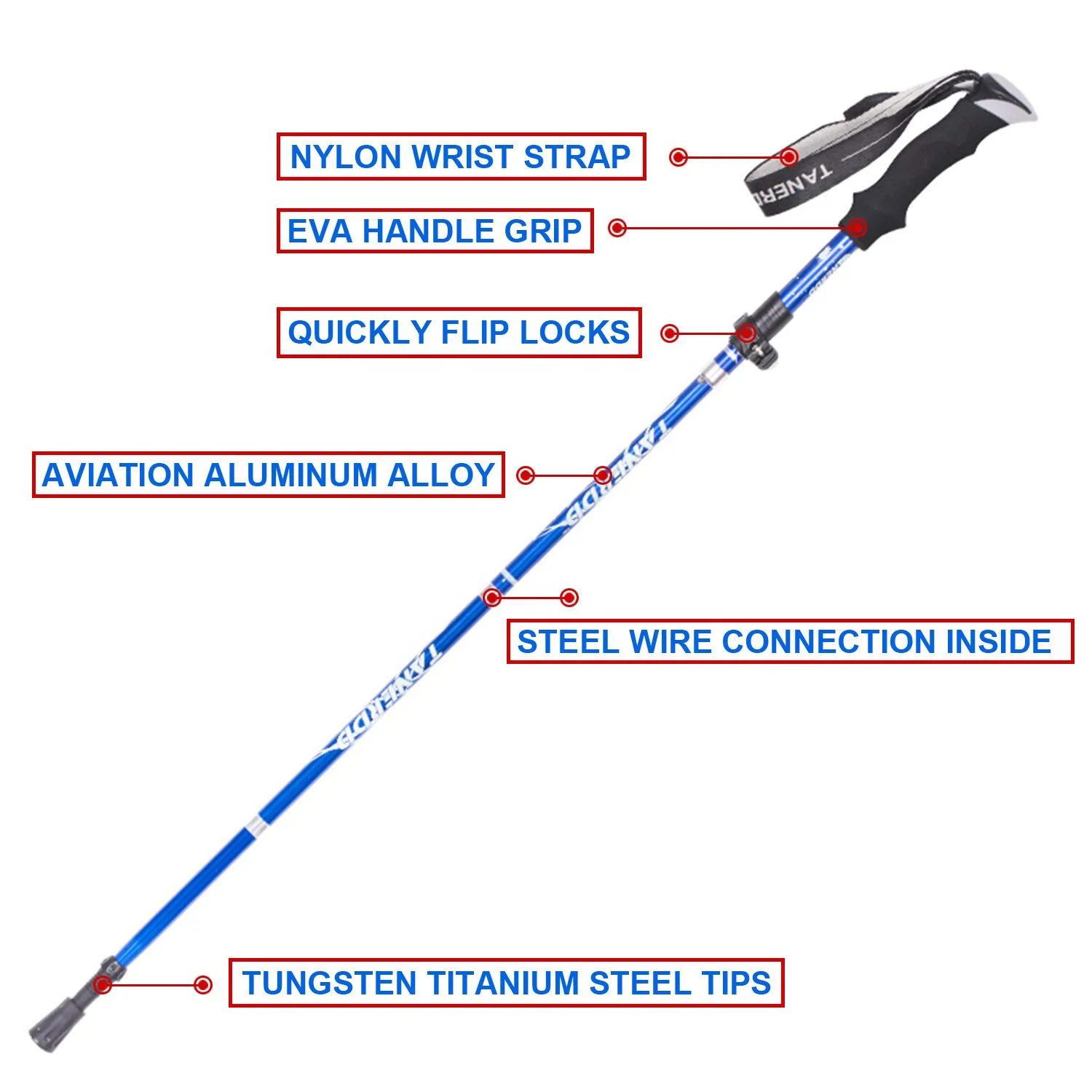 Collapsible Trekking Poles Foldable  Folding hiking pole aluminum Stick with Stable Twist Lock