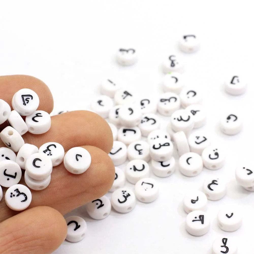 White Arabic Alphabet Cute Letter Beads Mix Alphabets Round Shape 3*7*7mm 3400pcs/bag Kawaii for Kids Bracelet Making