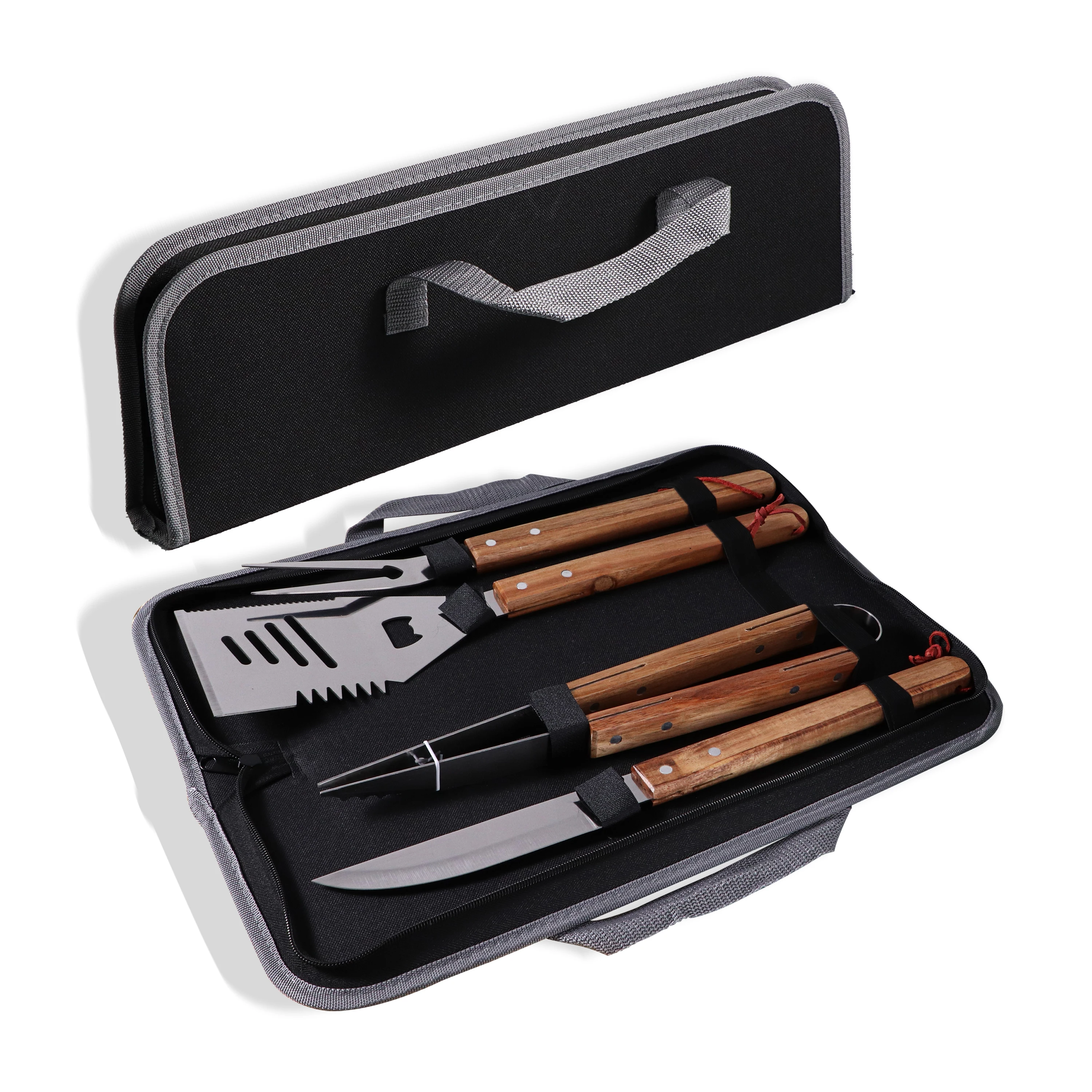 BBQ Accessories Wholesale BBQ Grill Tools Stainless Steel Barbecue BBQ Grill Tools With Wood Handle