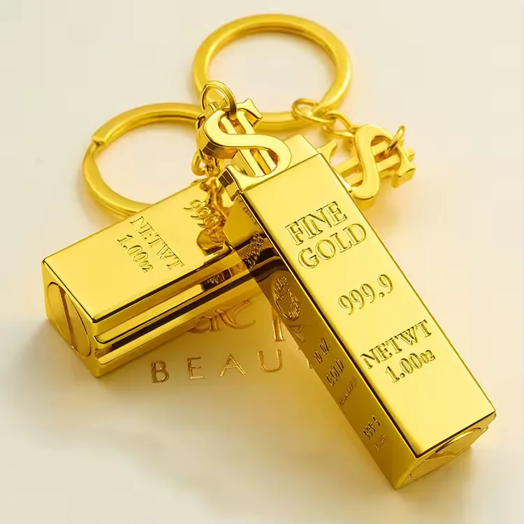 Creative Vintage Gold Bar Shaped Keychain Lighter Portable and Refillable for Cigarette Use in Kitchen