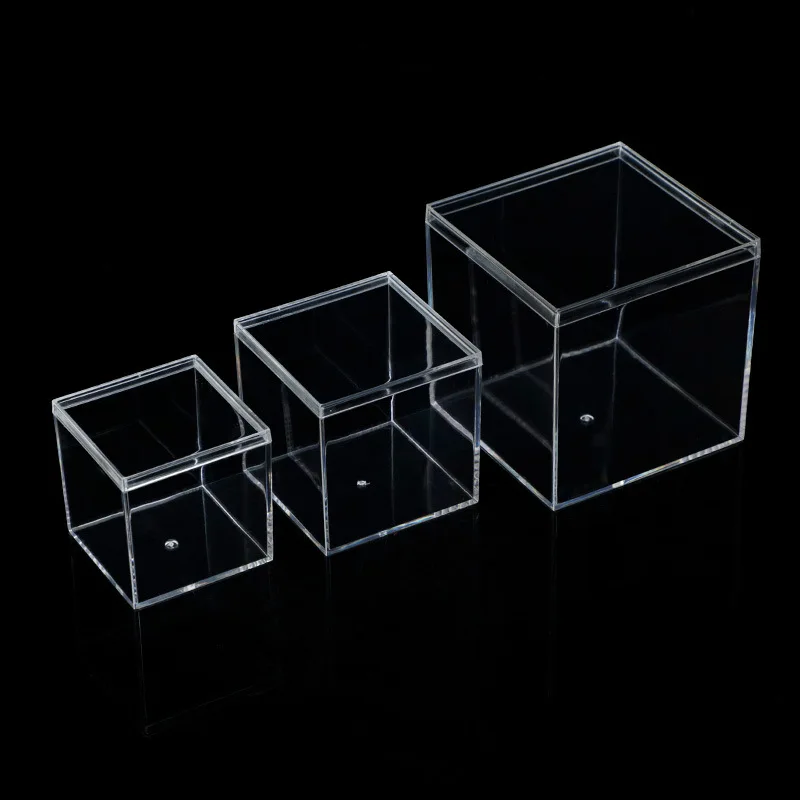 Small Square Acrylic Clear For Wedding Candy Packaging Hard Plastic Storage Stackable Cube  With Lid Transparent PS Shipping Box