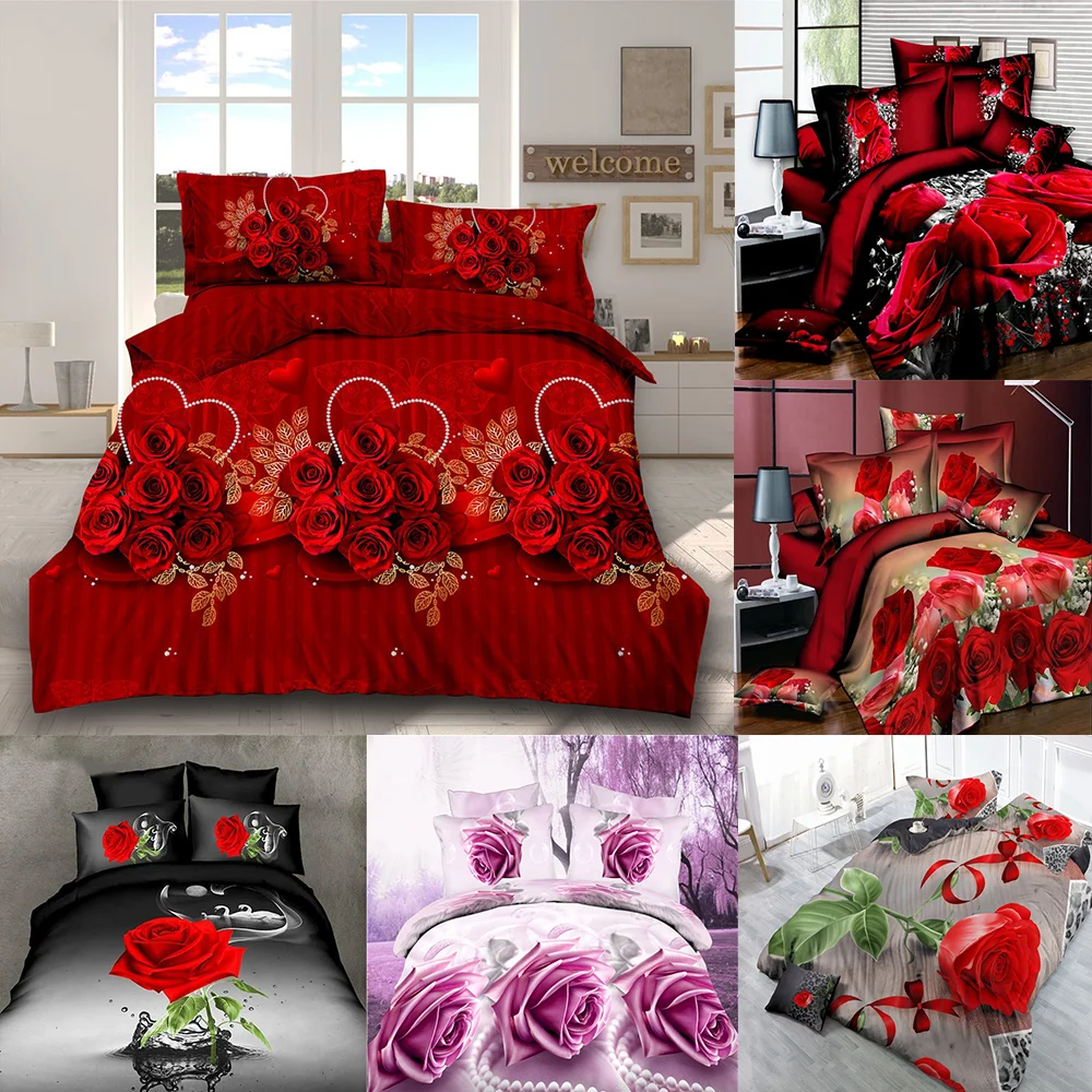 Fast Dispatch Eco-friendly Polyester Fabric 3d Flower Printed Bed Sheet Bedding Set