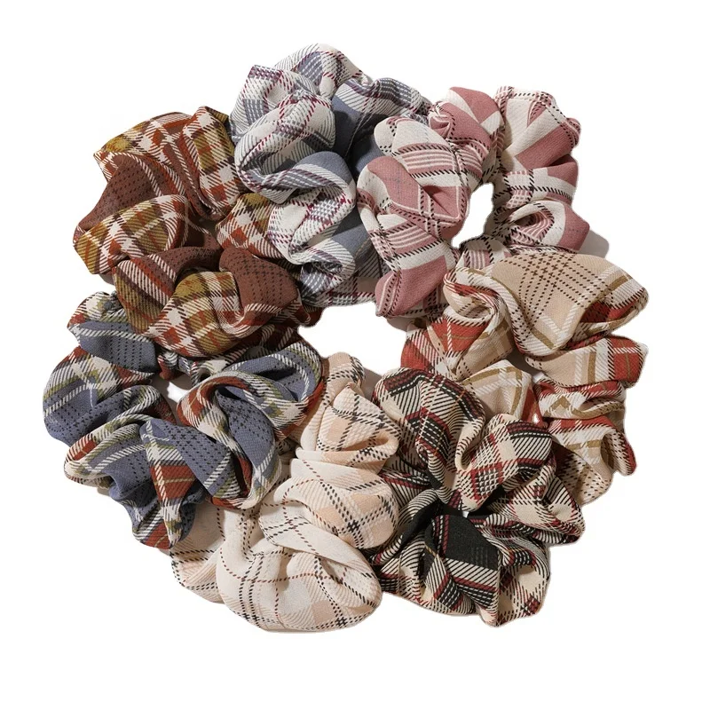 KENSHELLEY Latest Elastic Durable Hair Bands High Quality Customized Scrunchies Fashion Print Plaid Scrunchies For Women