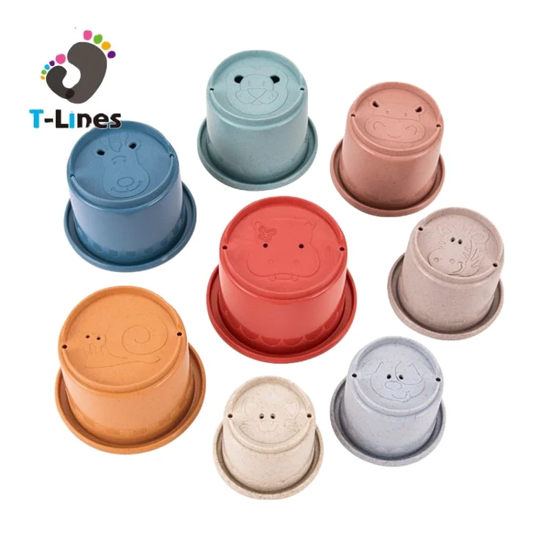 Unisex BIO Plastic Stack Cup Set Wheat-Straw Rain Cloud Baby Bathtub Toy for kids