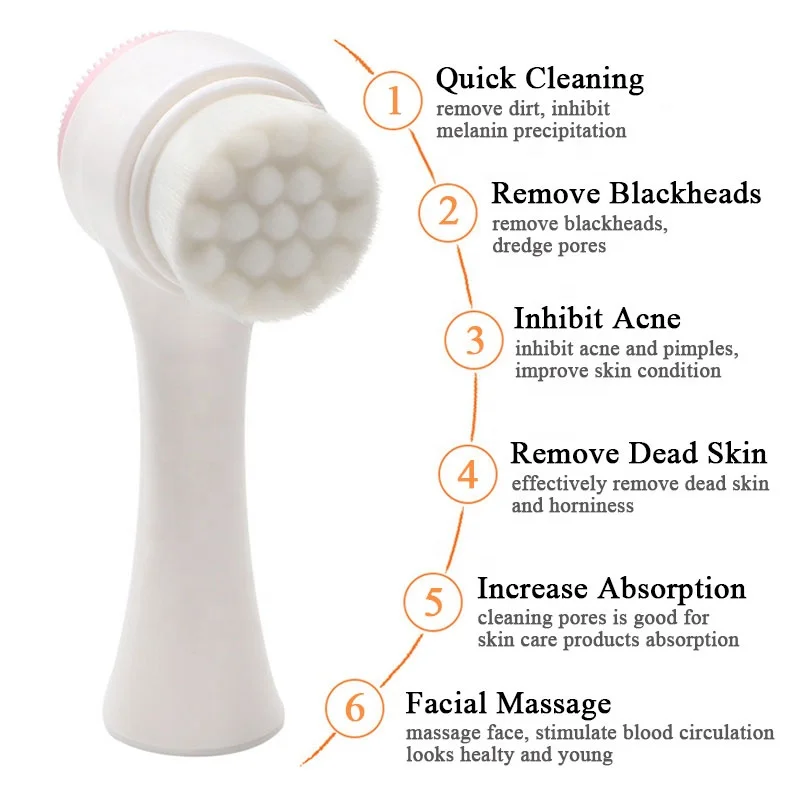 Handheld Dual Sided Facial Cleansing Silicone Face Brush Soft Bristle