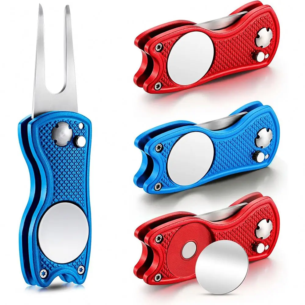 Wholesale Custom Logo Metal Magnet Zinc Alloy Golf Divot Repair Tool Switchblade Personalized Golf Ball Marker Blank Divot Tool