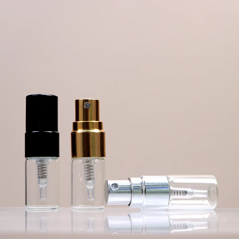 2ml Sample Tester Clear Glass Fragrance Perfume Spray Bottles with Gold Silver Black Cap