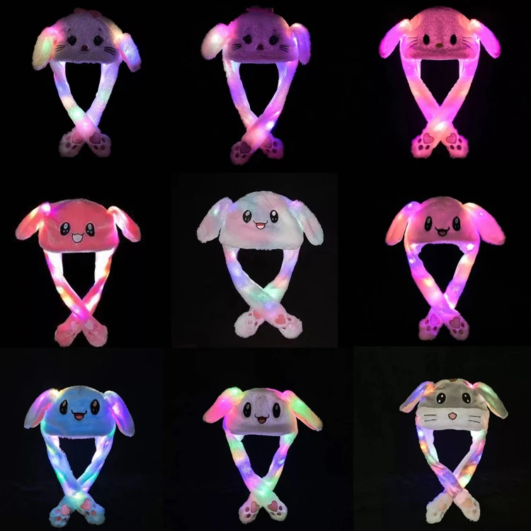 Novelty Light Crown rabbit Gift LED kids plush animal head Moving rabbit bunny ear hat