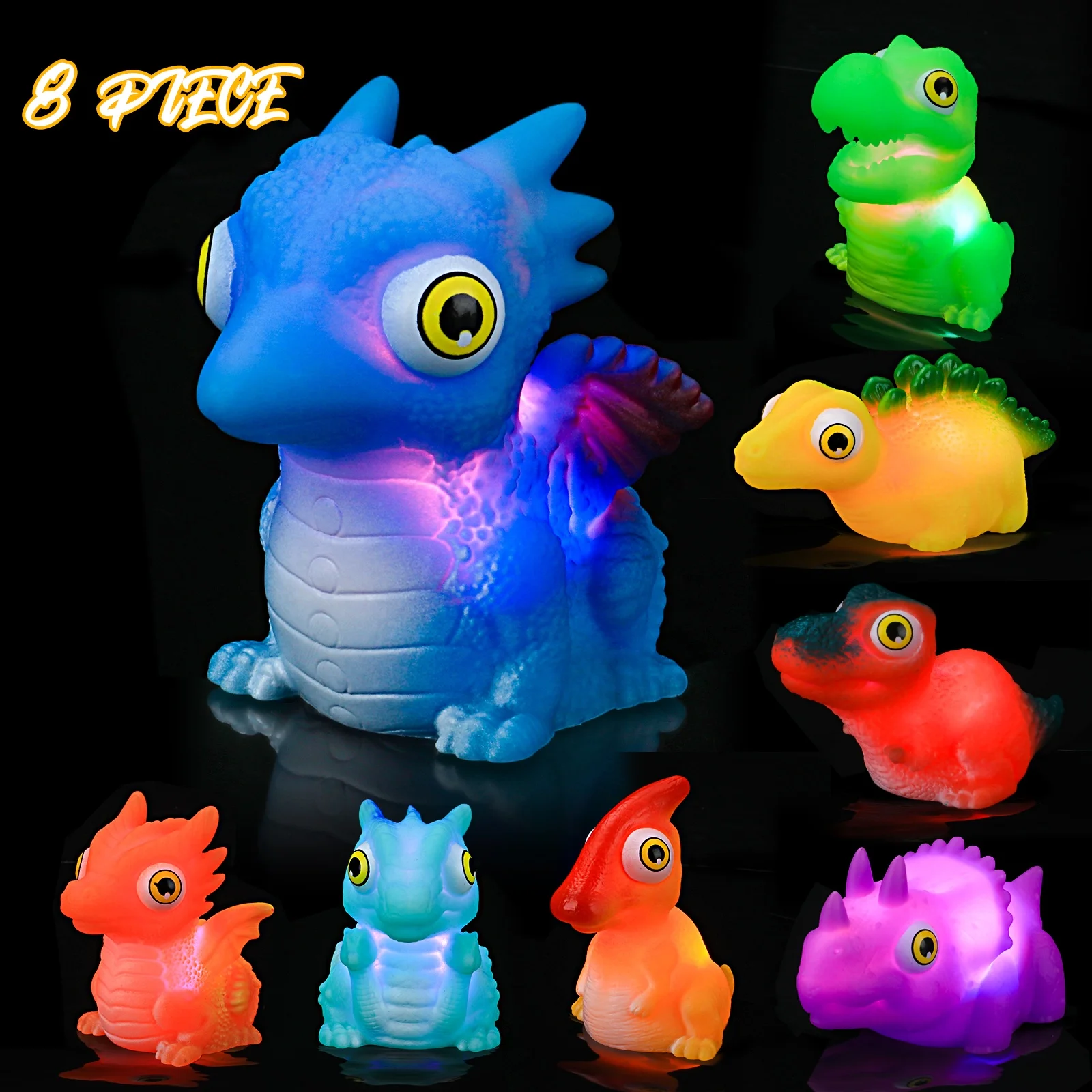 2021 Kids Animal Shower Pool Toys  Natural Rubber Light up Dinosaur Bath Toys