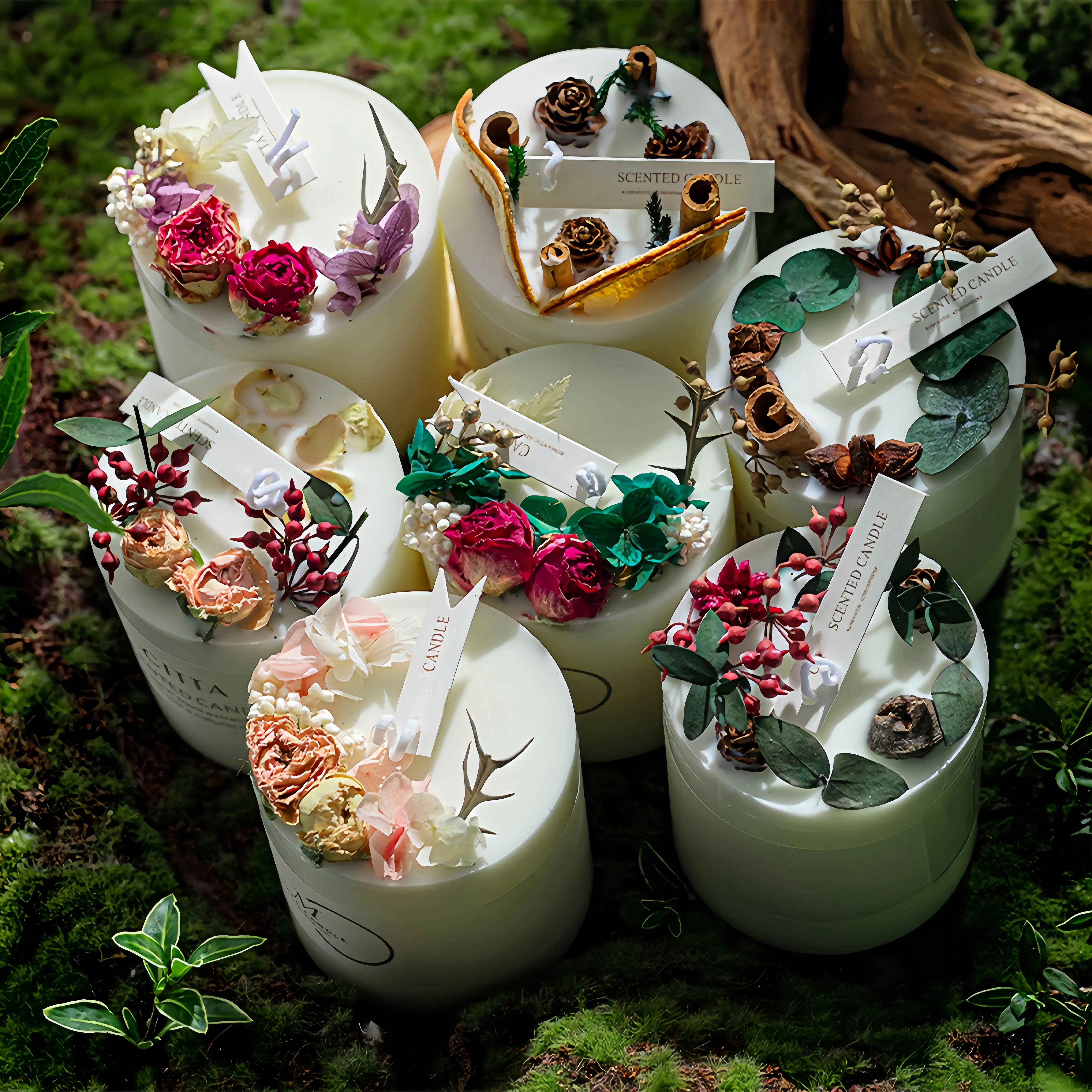 Amazon Custom Print Logo Dry Flower Scented Candle Soy Wax Luxury Aroma Candle Decoration Gift Set