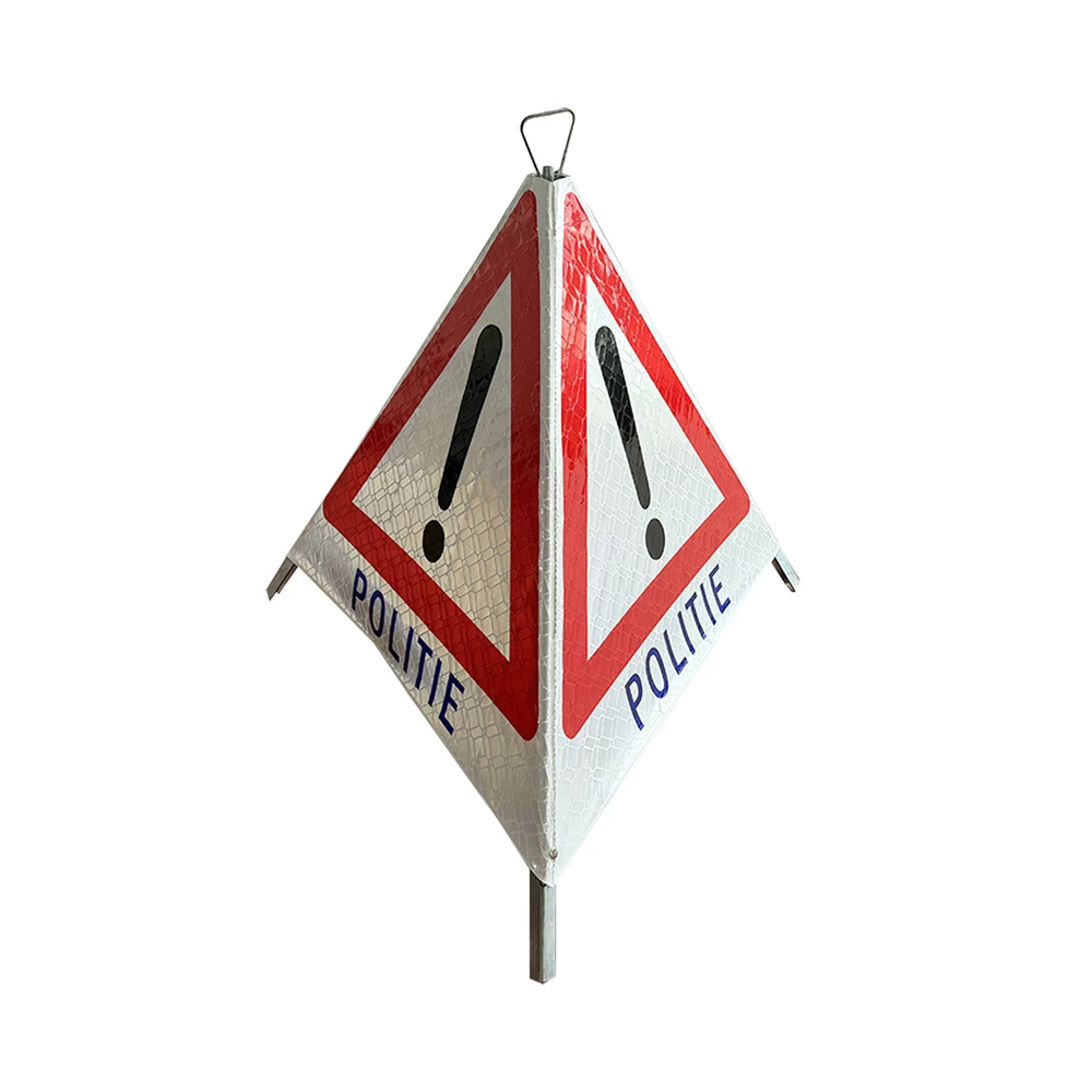 Custom Warning Symbol Reflective Portable Triangle Folding Traffic Pyramid Tripod Sign Stand