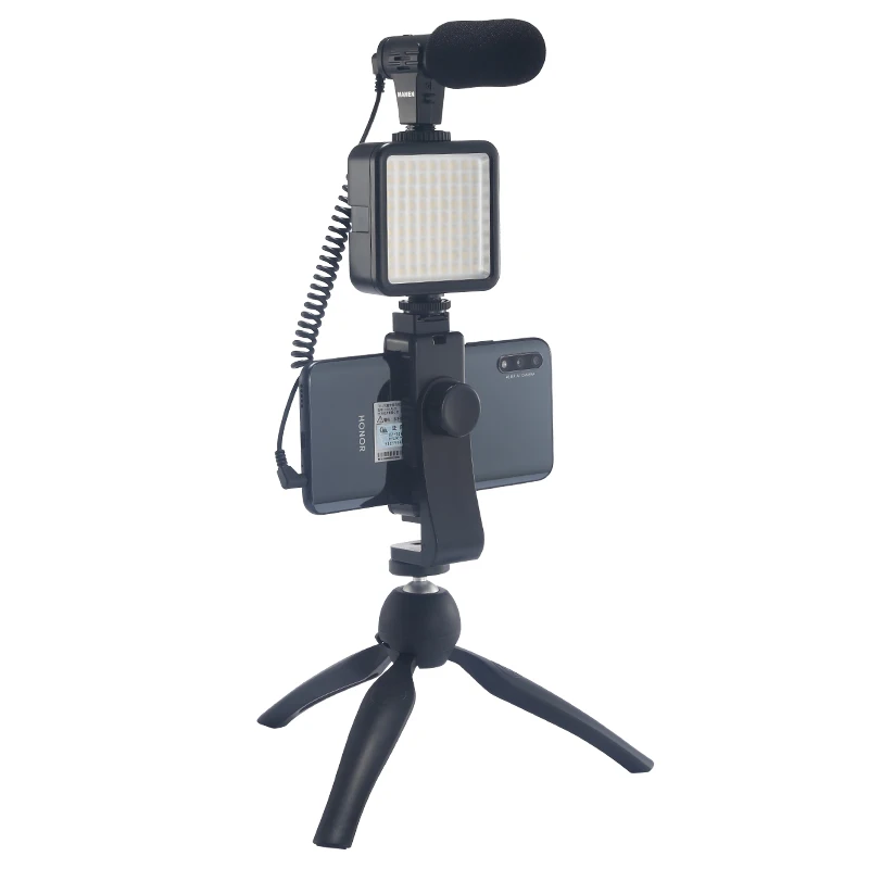 Mamen Professional Microphone Recording with Led Light for Video Camera Light Stand Tripod Stand for Phone