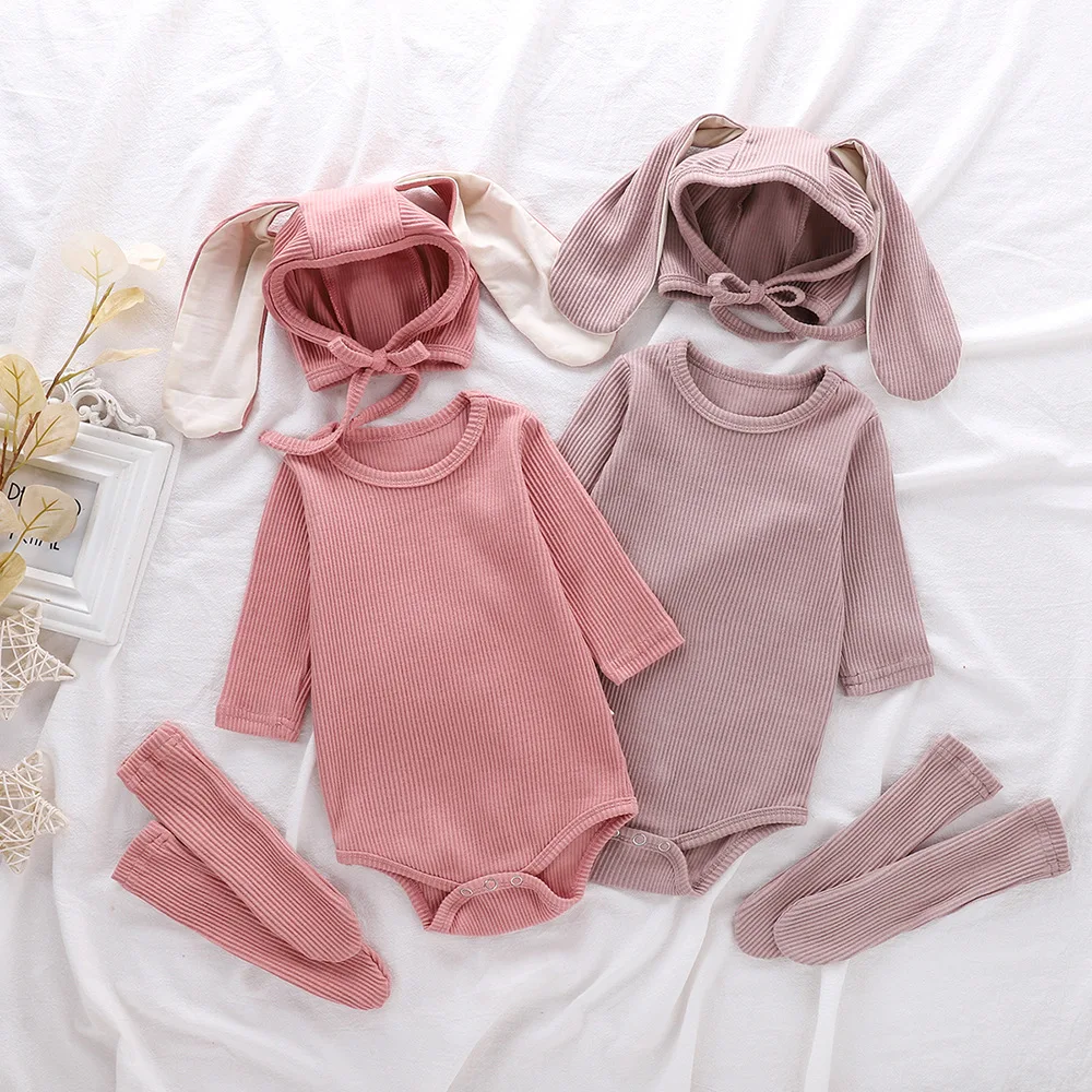 High quality baby long sleeved rabbit ear Romper cute unisex baby holiday set newborn ribbed romper