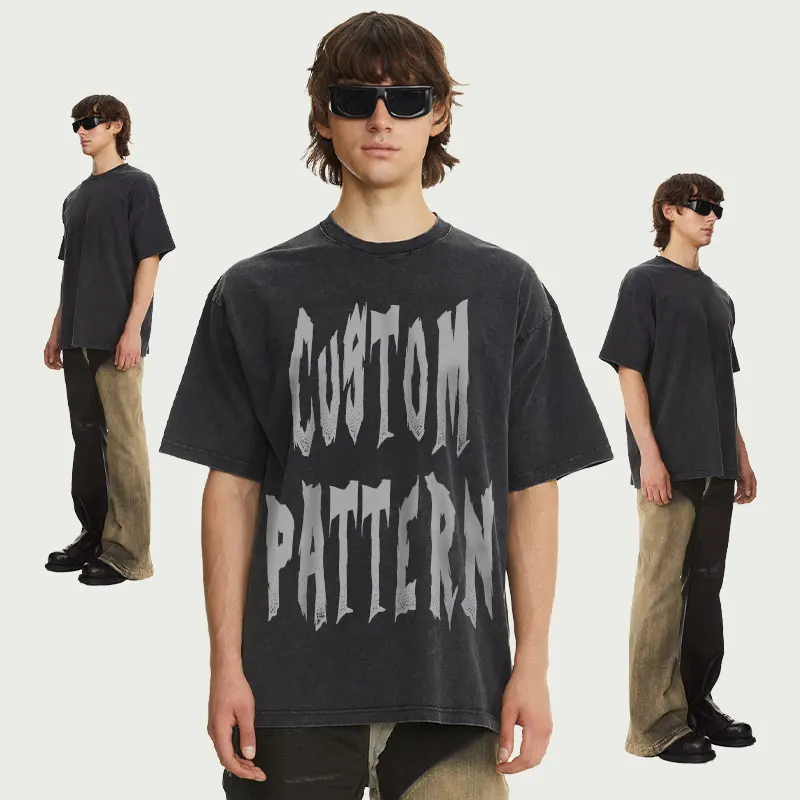 280 Gsm тяжелый вес Dtg трафаретная печать пользовательских графических производителей Мужская потертая квадратная вымытая кислота негабаритная винтажная стирка футболка