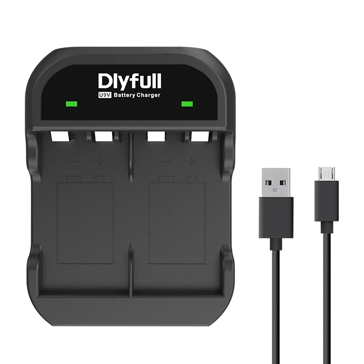 Dlyfull U9V 2 Bays Smart Battery Charger for Ni-MH/Cd Li-ion LiFePO4 9V Battery Portable Micro USB Charger