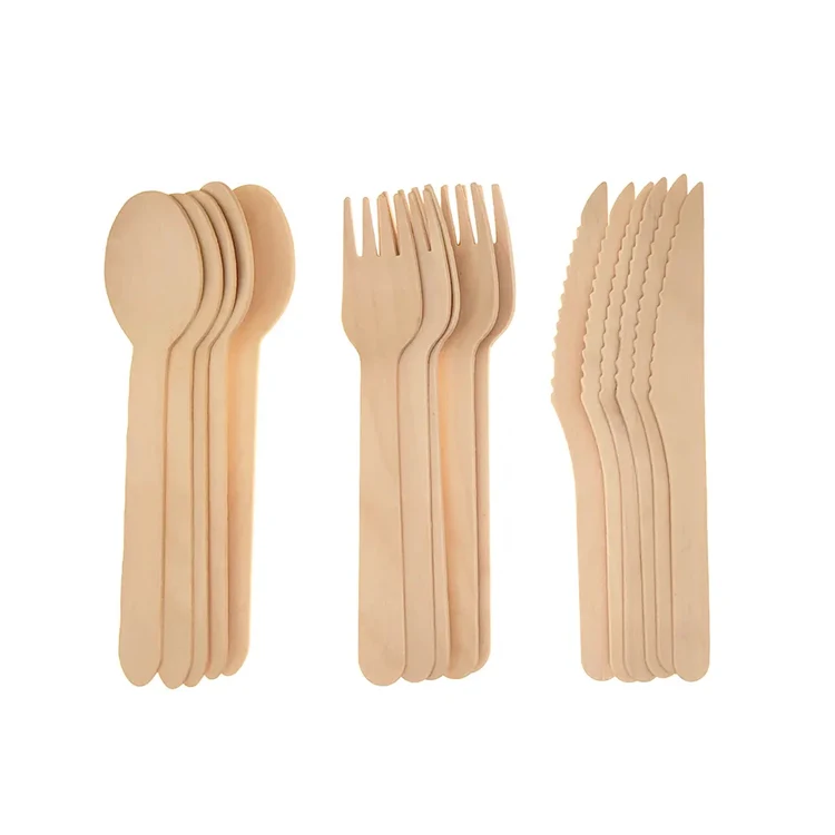 Wooden Cutlery Forks Birch Wood Cutlery Set Disposable Wooden Cutlery Forks Spoon Knife