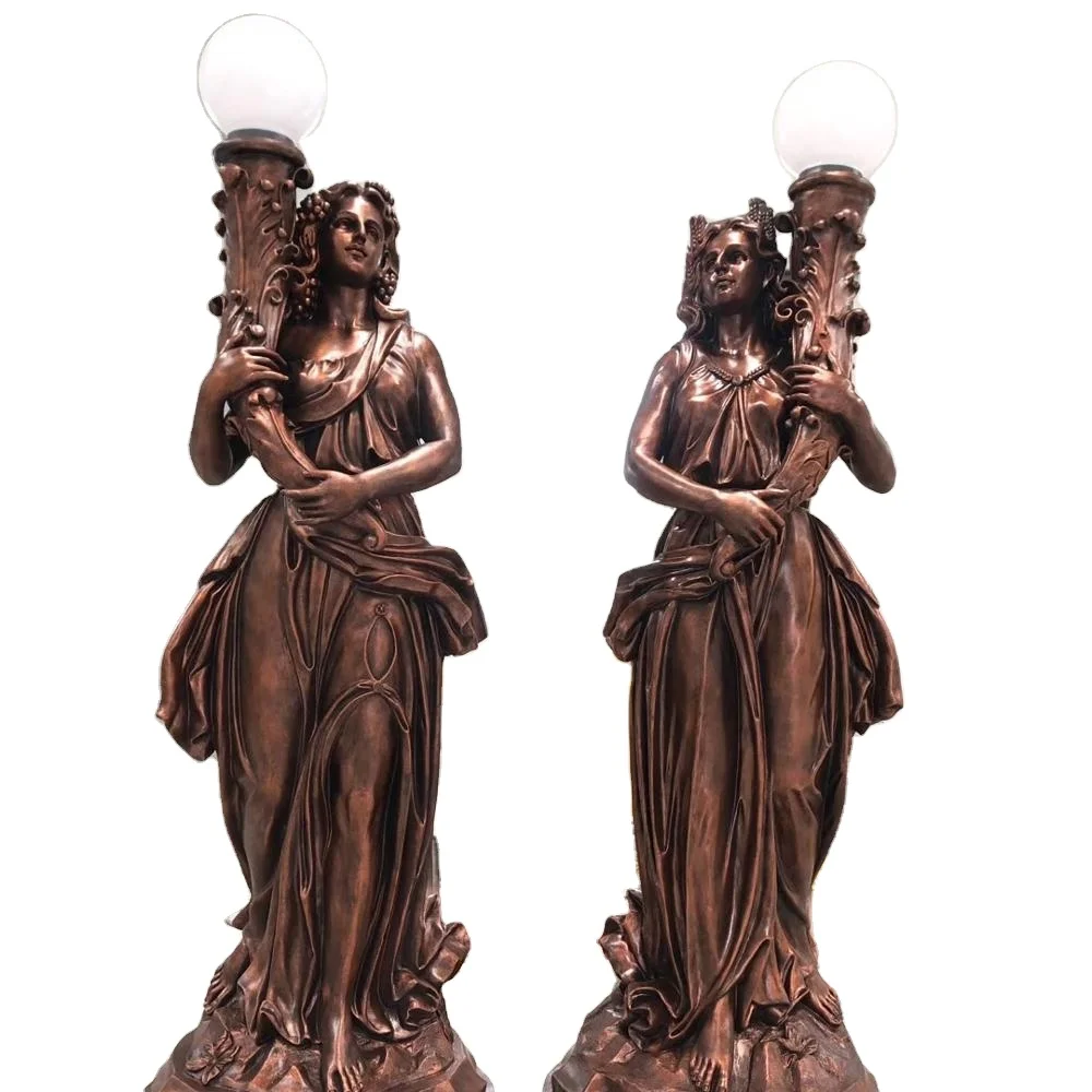 Outdoor garden Lady Fiberglass Goddess Angel Woman Statue Chandelier Lamp