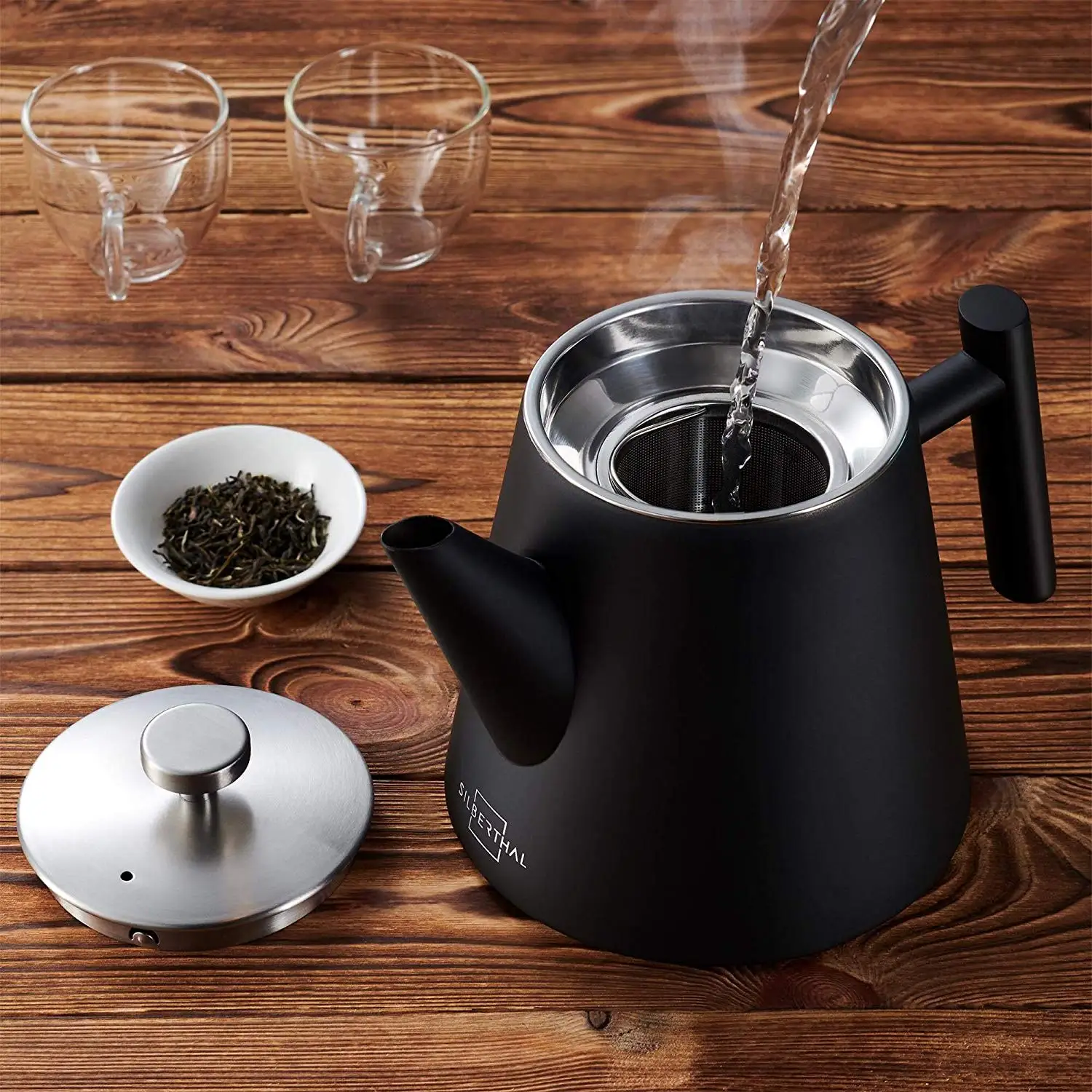 Stainless Steel Teapot with Warmer Double walled 1.2L Keeps tea hot for a long time with tea infuser Teapot