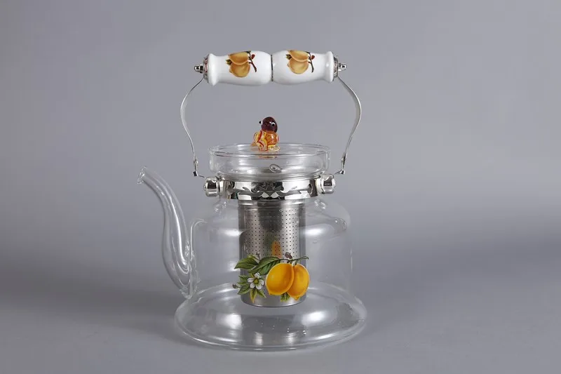 Hot sale glass teapot with S/S infuser for cooking with ceramic handle procelain handle big volume capacity high quality