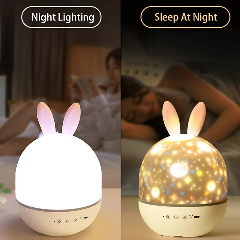 Mini Night Light Music Rabbit Projection Lamp USB Charging Starry Led Sky Projector Lamp