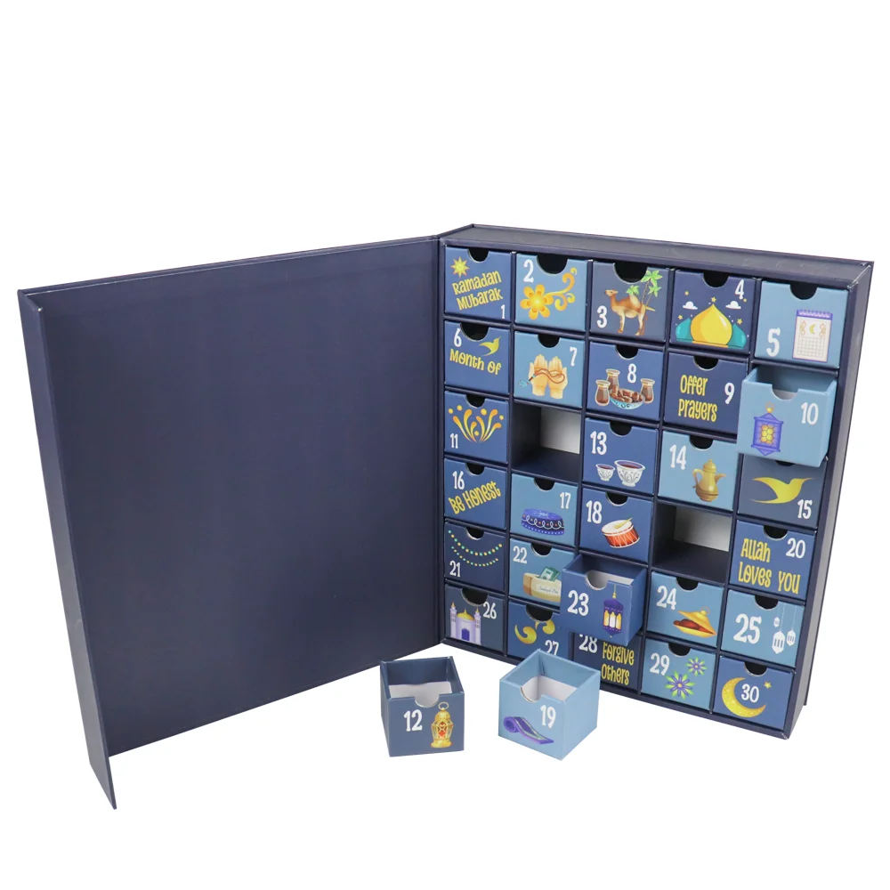 Crown win empty christmas advent calendar box for chocolate cosmetic gift packaging cardboard box with 24 drawers paper boxes