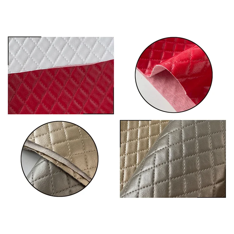 Embroidered plaid press line square diamond PU leather for matte handbag upholstery sofa upholstery leather