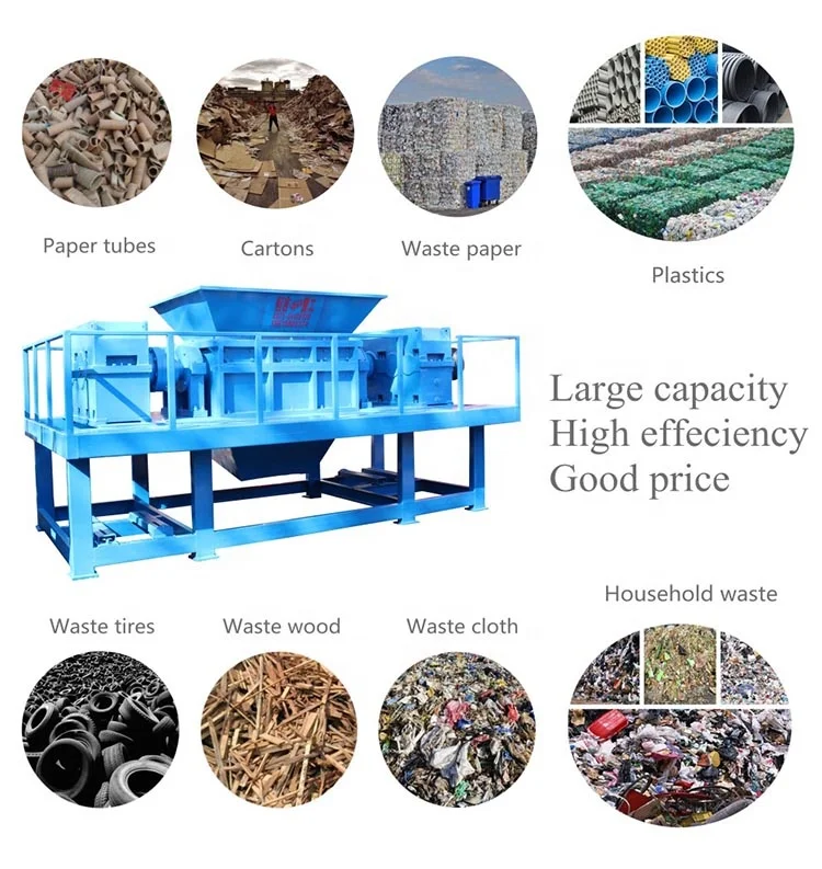Double shaft Recycle solid waste Metal plastic rubber shredding crusher price recycling Tyre Tire shredder machine for sale