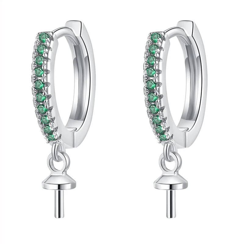 Jewelry semi-finished product inlaid with white Green zircon Earring buckle accessories gold and silver Earrings accessories