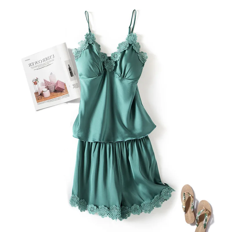 Custom Design Wholesale Short Sleeves Satin Korean Sleepwear Women Seethrough Nightdress Women Pyjamas