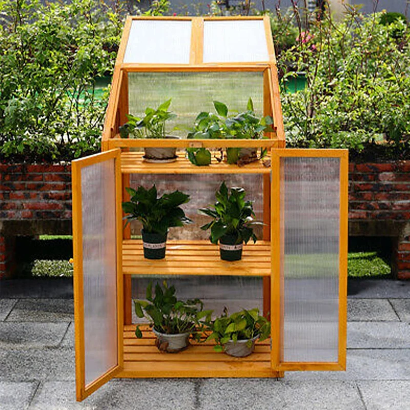 Growth Cold Frame House Double Door and Lockable lid Polycarbonate Large 3 Tier Wooden Transparent Wood Greenhouse