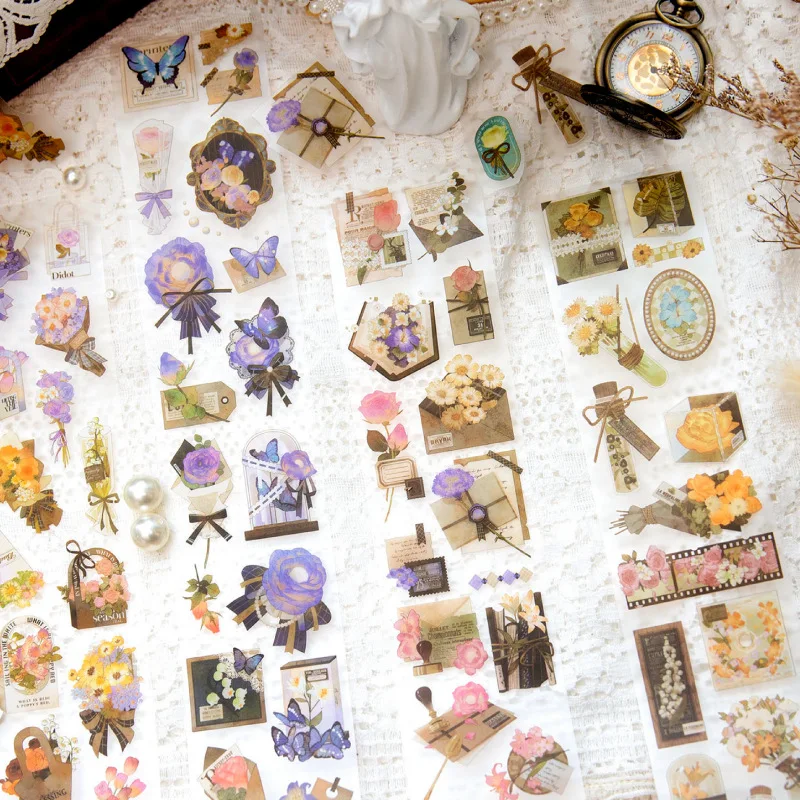 2M/Roll Twilight PET Tape Flower Dynasty Story Series Literary Exquisite Handbook Decorative Material Stickers