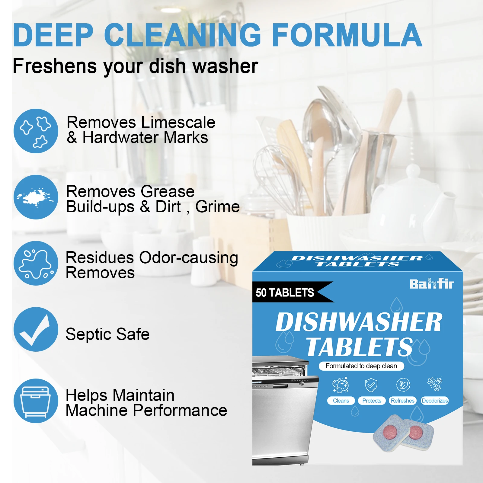 Powerful Oil Stains Dishwasher Solid Detergent Tablets 50 pcs  for Sparkling Clean Dishes