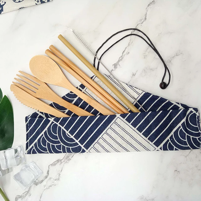 
Wholesale Eco Friendly Reusable Naturel Bamboo Travel Cutlery Set 