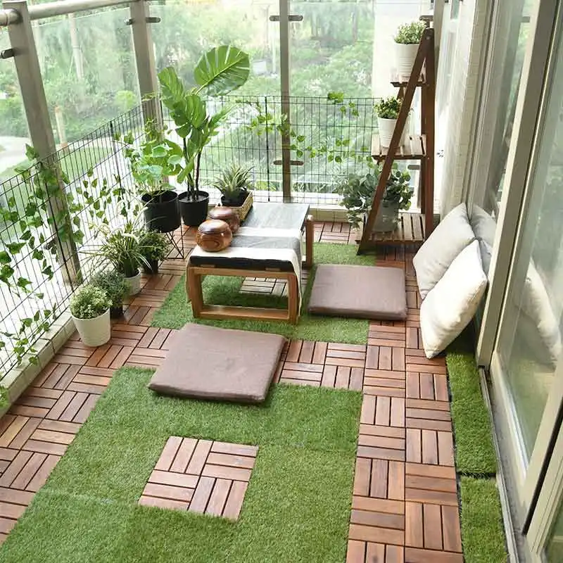 Grass tiles Cheap Price WPC tile Faux grass Interlocking floor tiles plastic wood decking outdoor