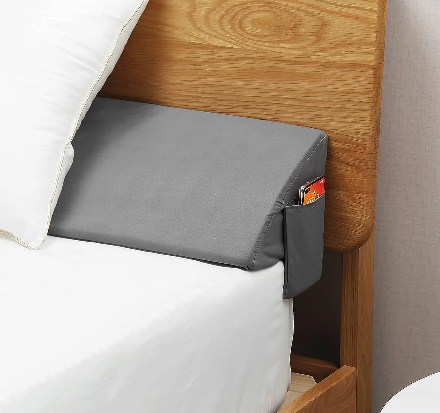 Wedge Pillow for Headboard Bed Gap Filler Queen Size with Side Pockets