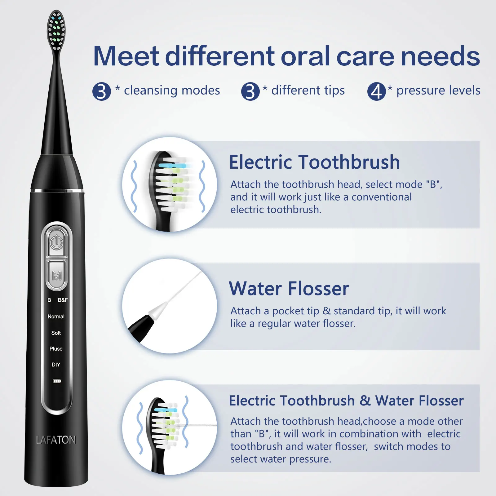 2 in 1 teeth cleaner oral irrigator electric toothbrush combo, brush and floss at same time