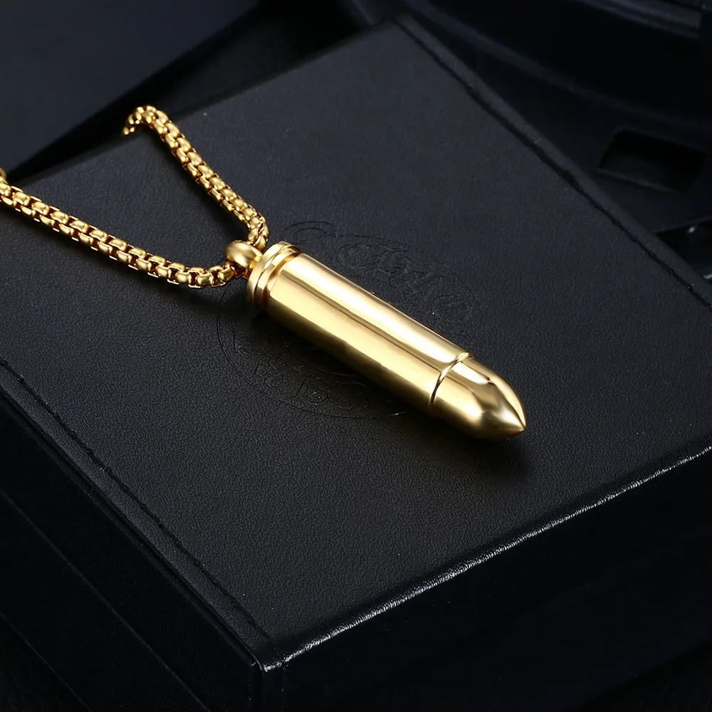 Cylindrical Bullet Shape Pendant Necklaces Lettering Stainless Steel Long Strip Bullet Necklaces