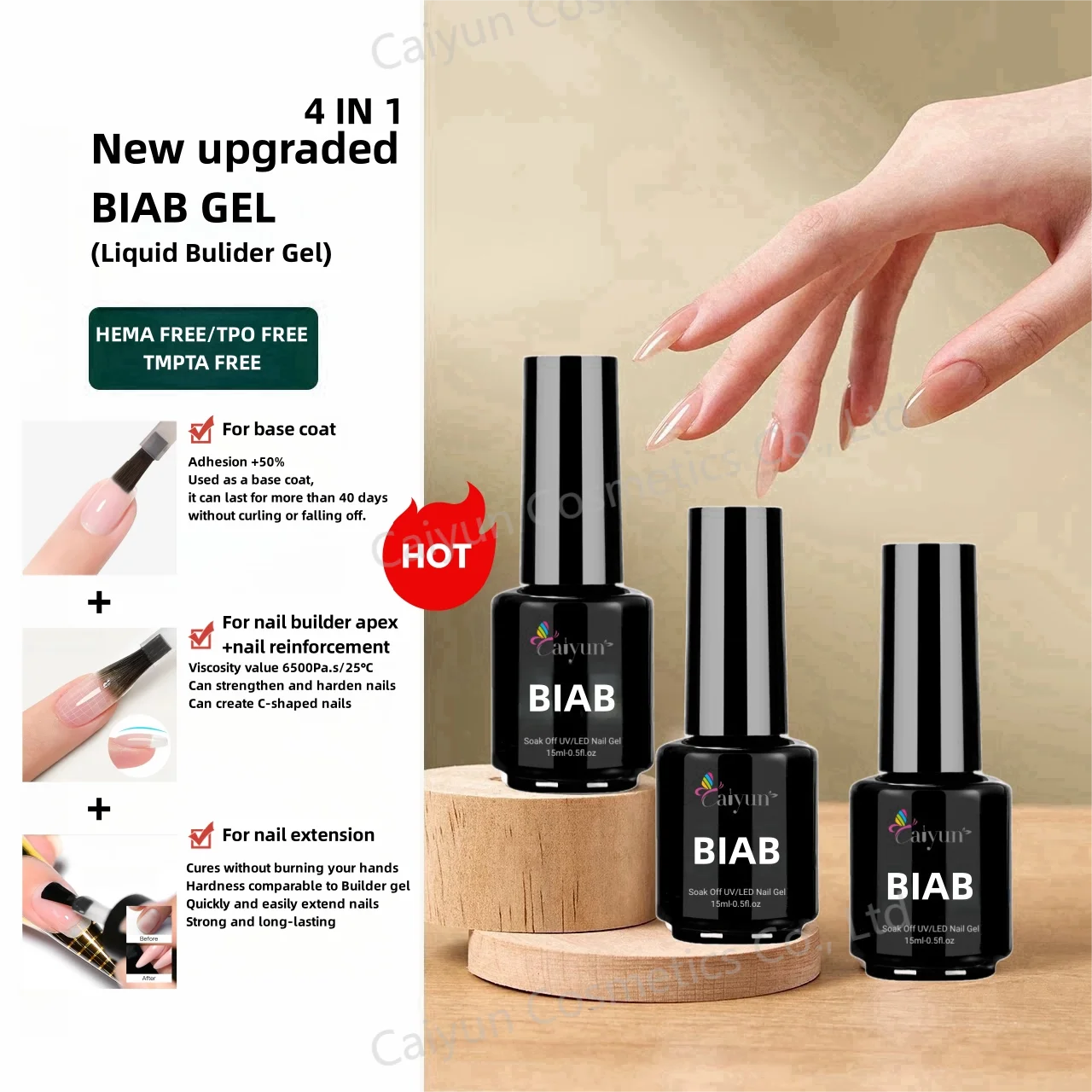 Hema Free Acrylic Poly Art Design Super Strong 4 Functions No Need Base Coat Clear Liquid Biab Gel