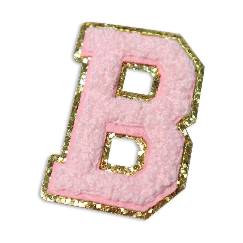 March Expo Discount 5.1cm 5.7cm 6.3cm 7cm Alphabet A-Z Glitter Patches Iron On Chenille Glitter Letter Patches For Clothing