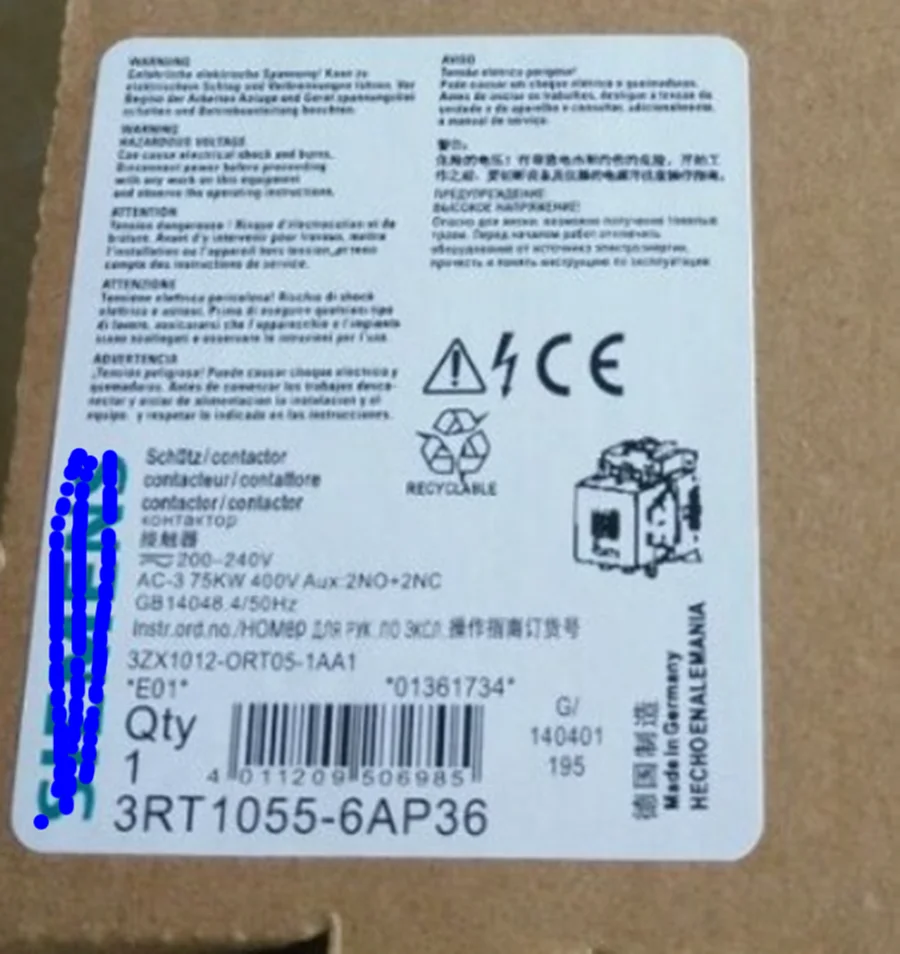Новый оригинальный контактор 3RT1055-6AP36 3rt1055-6... 6 220V