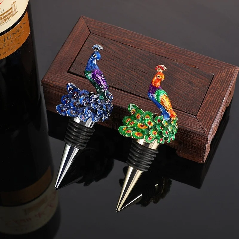 Enamel Colored Diamond Peacock Decorative Wine Bottle Stopper Reusable Vacuum Seal Home Bar Accessory Wine Corker